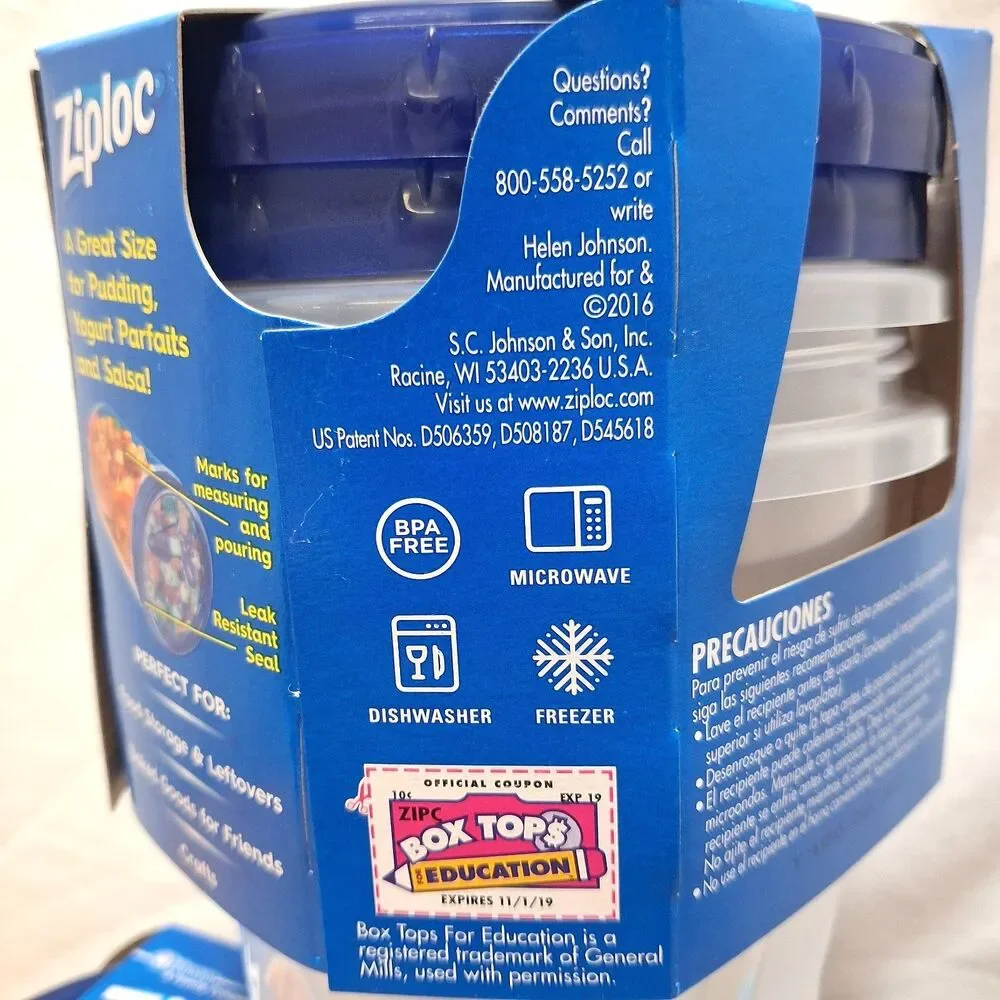 Lot of 3 NEW Ziploc Twist n Loc 2 Medium Round w/Lids 1 Quart Leak Resistant Lid